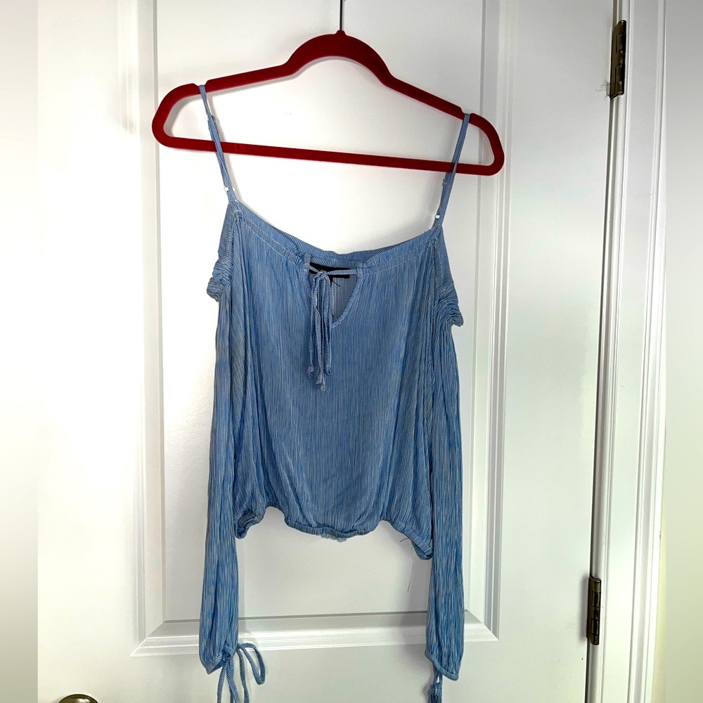 Kendall & Kylie Striped Off The Shoulder Long Sleeve